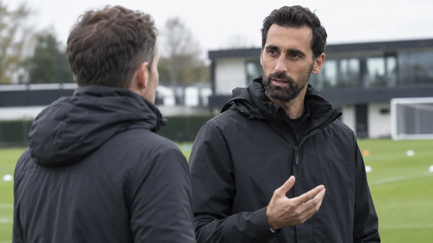 Álvaro Arbeloa trao đổi với trợ lý trên sân tập