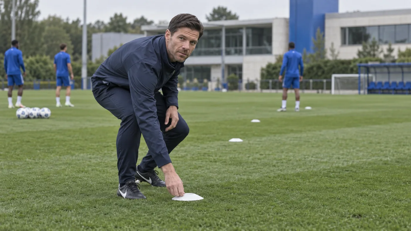 Xabi Alonso quan sát cấu trúc di chuyển trên sân tập