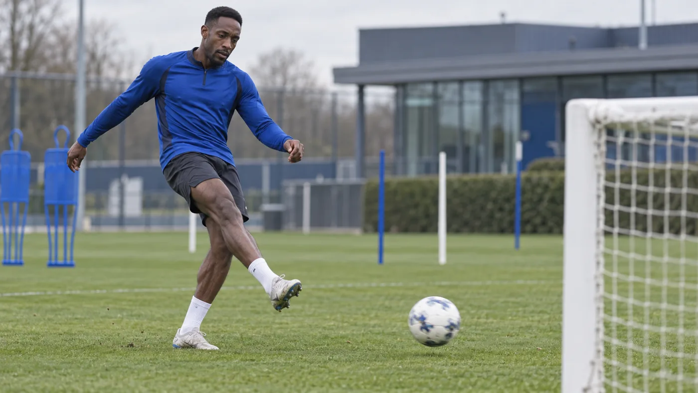 Danny Welbeck thực hiện bài tập dứt điểm kiểm soát