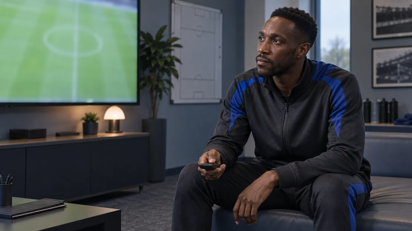 Danny Welbeck quan sát màn hình phân tích trong phòng chuẩn bị