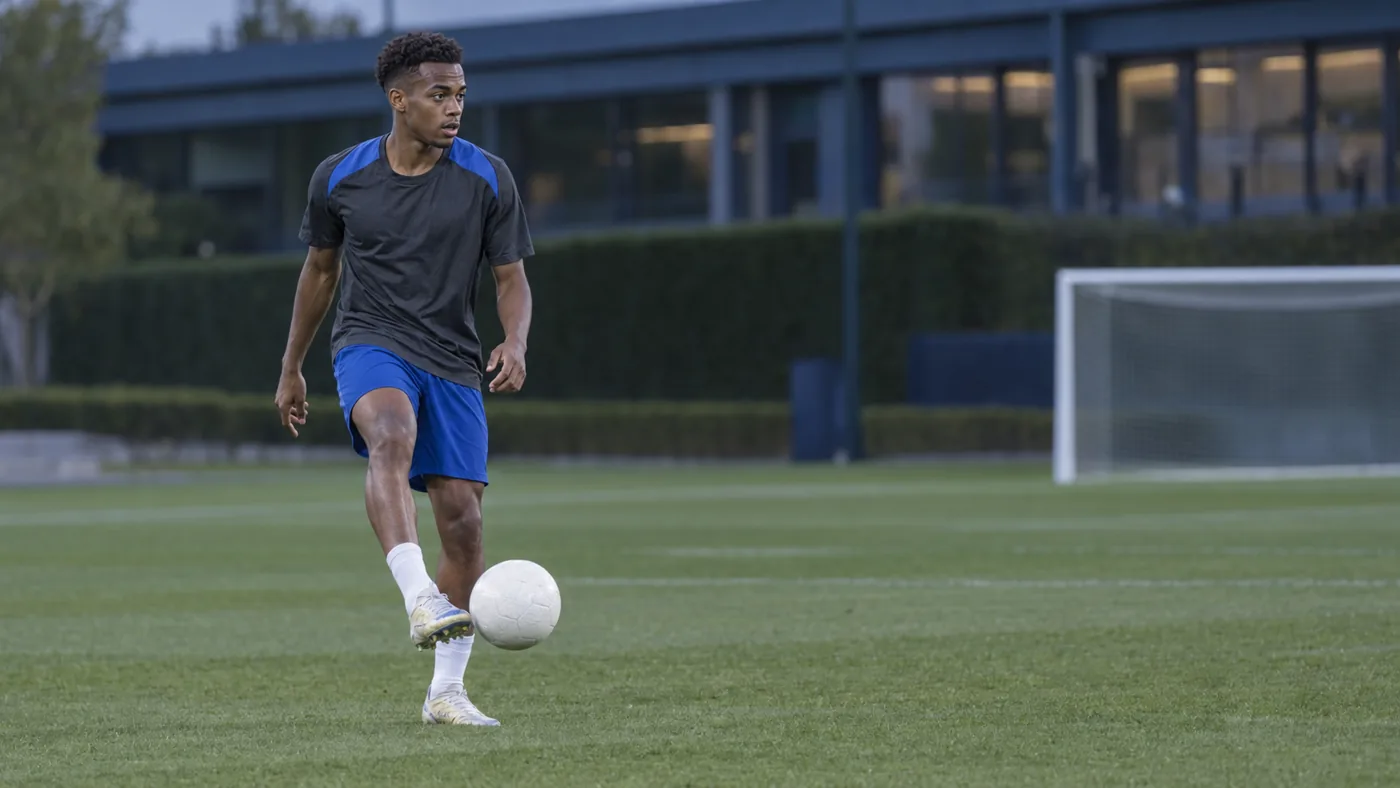 Jamie Gittens tập thăng bằng trong phòng thể lực Chelsea
