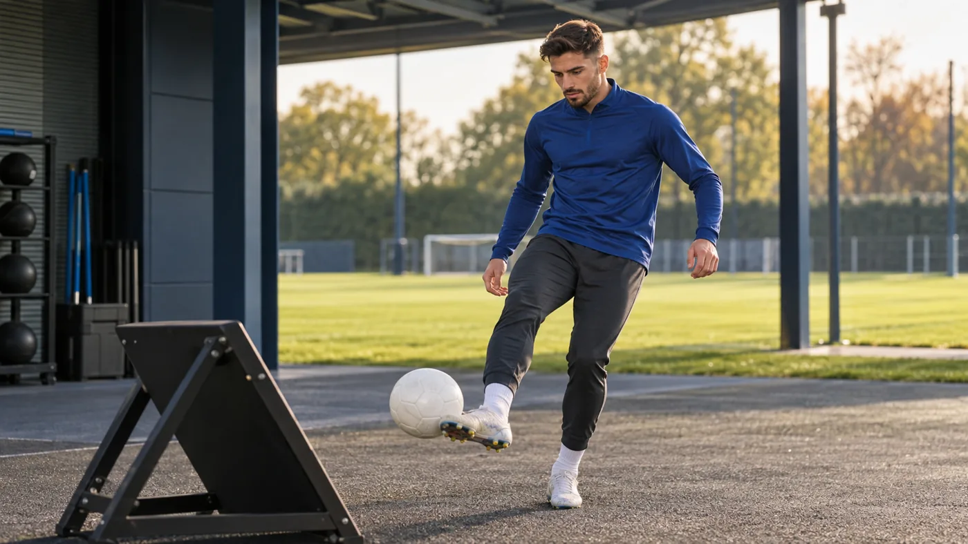 Pedro Neto tập phối hợp một chạm với bảng nảy bóng