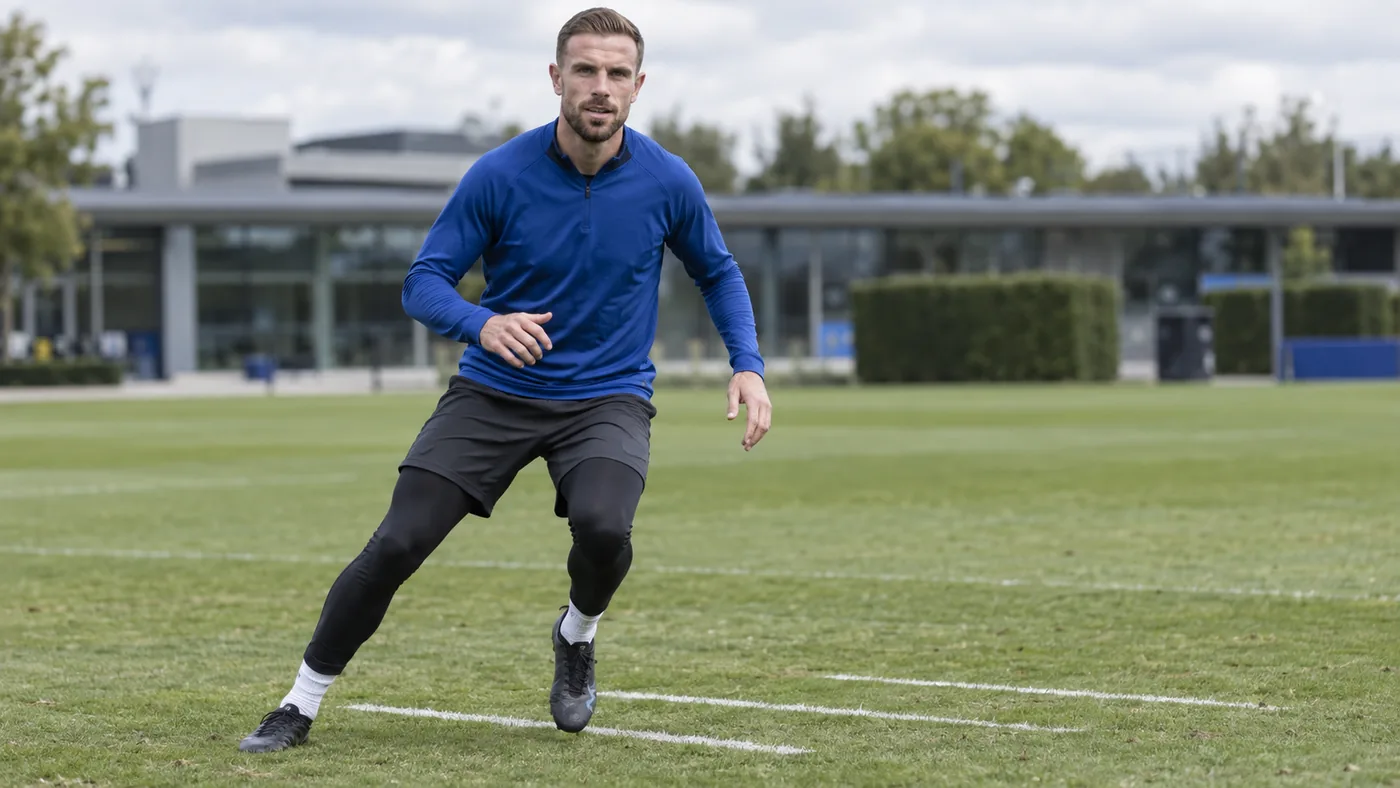 Jordan Henderson thực hiện bài vận động trên sân tập Chelsea
